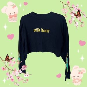 Wild Heart crop top w/ blue flames on sleeves